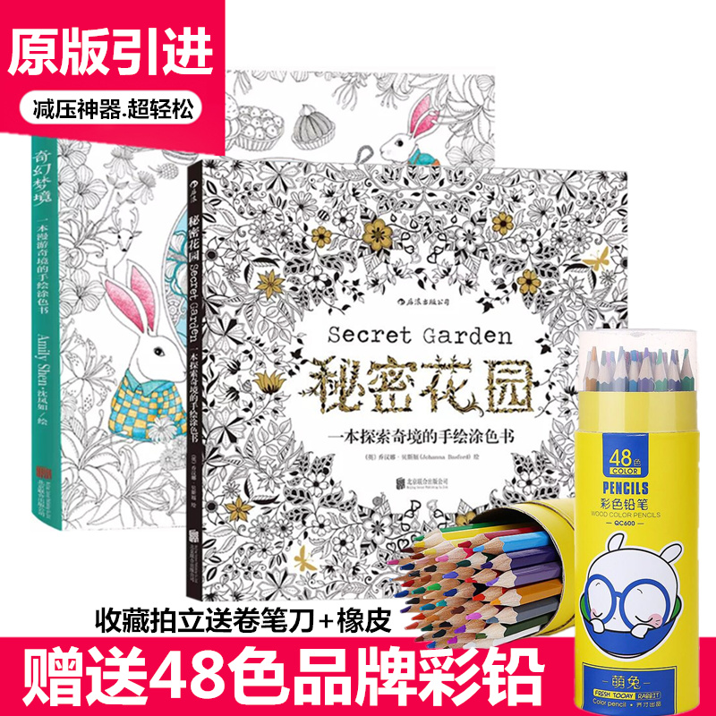 韩国手绘版秘密花园奇幻梦境成人减压彩铅笔涂色书画笔填色书画册