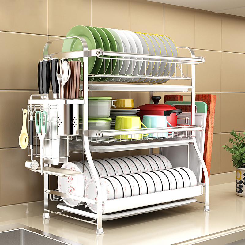 304不锈钢碗架沥水架晾放碗筷碗碟碗盘用品收纳盒厨房置物架3层