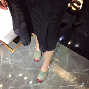 欧美夏季女鞋鱼嘴鞋粗跟女凉鞋中跟2018新款港味复古chic罗马真皮罗马鞋