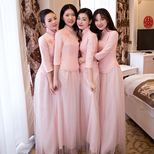 伴娘服长款2018新款冬季中式结婚姐妹团姐妹裙修身显瘦宴会礼服女