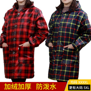 加绒时尚厨房围裙长袖成人罩衣女加厚防水冬季大码羽绒服工作服男