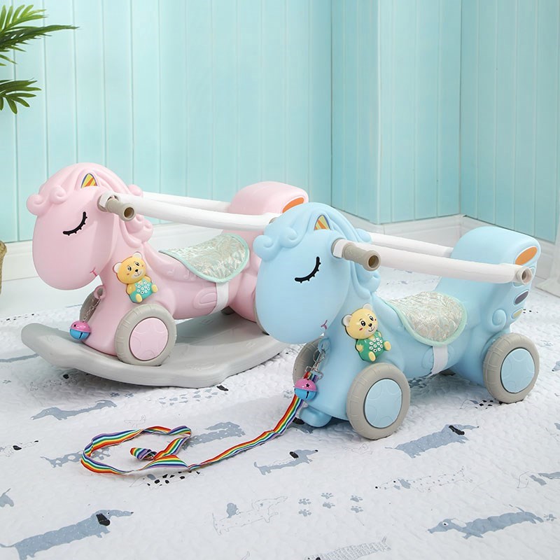 新款粉色家用儿童玩具1-2周岁木马男孩婴儿木马梦幻长款玩具小马