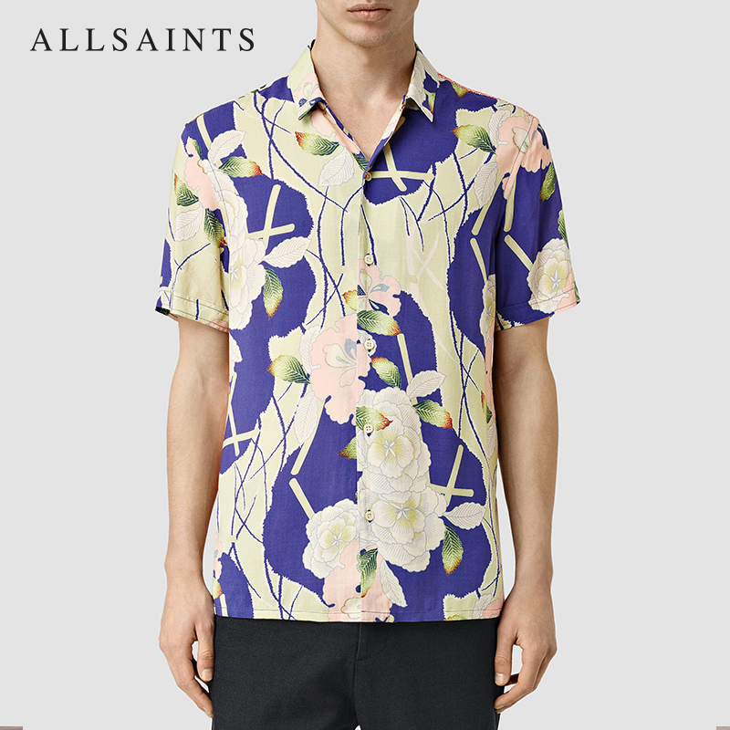 ALLSAINTS男士夏威夷系列FUYUGI短袖衬衣印花图案休闲衬衫MS141J