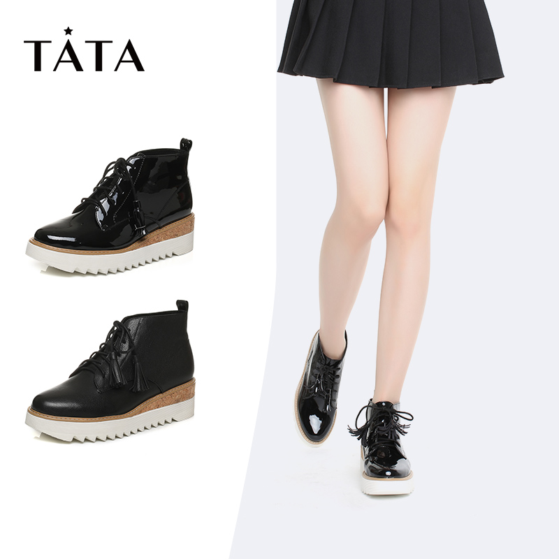 TATA/他她冬季商场同款流苏绑带坡跟女靴FAI43DD7