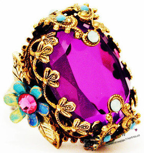 海外代购巴洛克风格戒指 紫色水晶宝石金属浮雕女性饰品戒指