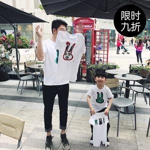 LUSON亲子装T恤2017夏装新款一家三口全家装母子装家庭装纯棉上衣亲子装