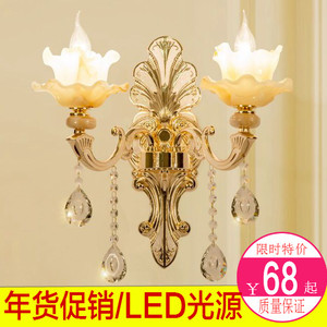 欧式led锌合金玉石水晶壁灯卧室床头客厅背景壁灯现代创意壁灯具锌合金壁灯