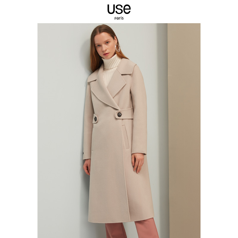 双面呢羊毛大衣女USE2018春装新款中长款OL直筒H型灰色毛呢外套女