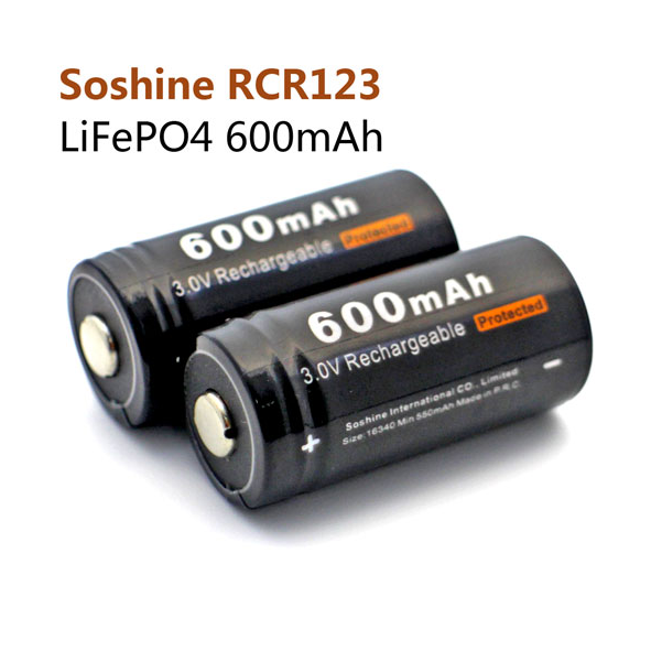 Soshine磷酸铁锂充电电池CR123 16340电压3.0V容量600毫安带保护
