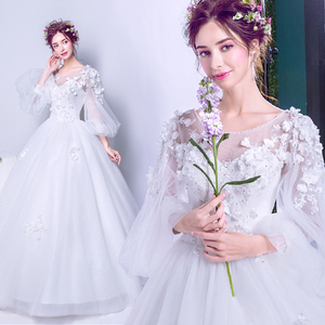 天使嫁衣 缈袅仙气 欧洲古典主义新娘长袖春季婚纱礼服9052t婚纱
