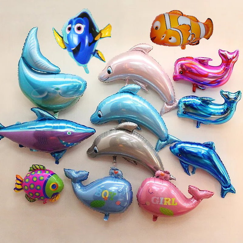 海洋铝箔气球海豚小丑鱼鲨鱼多宝鱼大龙虾海马章鱼生日婚礼装饰
