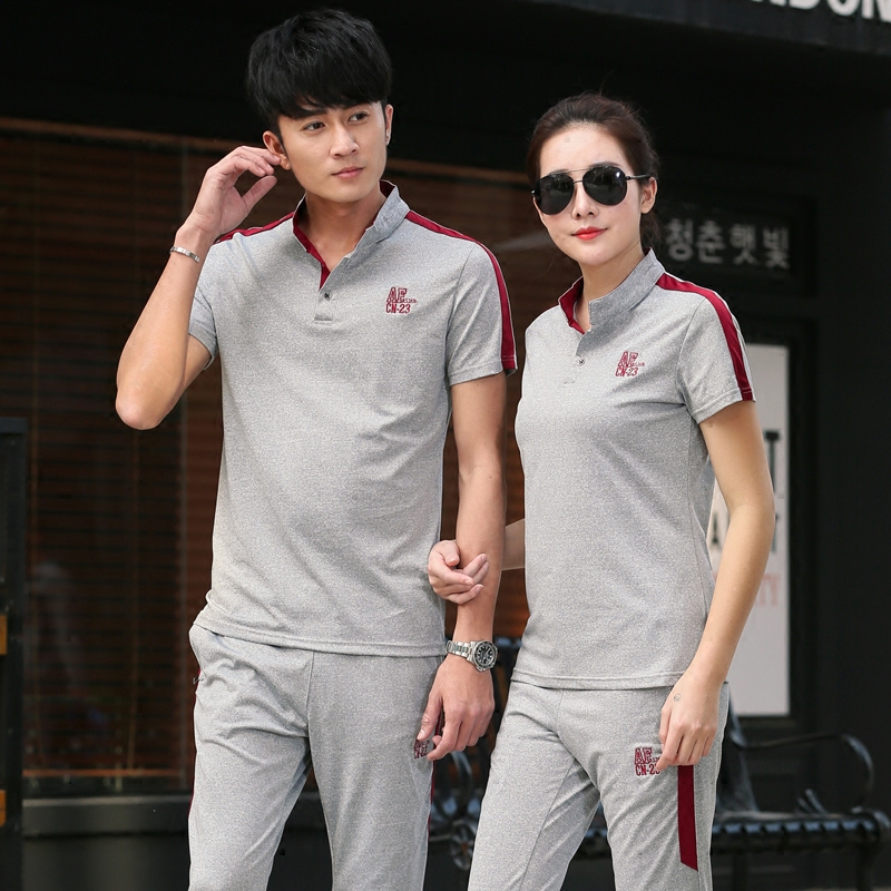 运动套装男夏季青年休闲情侣款t恤短袖长裤运动服装夏装女潮大码情侣套装
