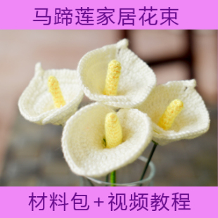 马蹄莲花束 手工钩织毛线花卉 家居花卉 diy材料包 视频教程