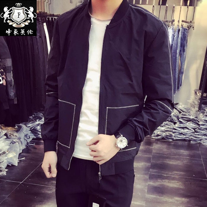 2018春夏男装休闲格子立领薄夹克青年外套韩版修身潮男防晒服外套男装夏青年