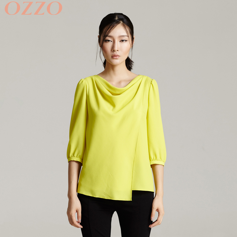 OZZO/欧尼迩七分灯笼袖衬衣不对称底边上衫  立体干练荡领上衣
