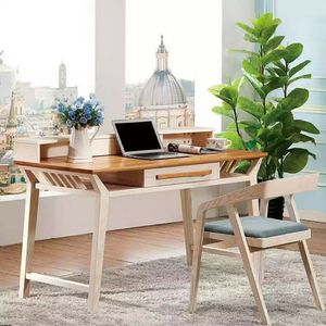 全纯实木北欧简约现代书桌电脑桌美式家用台式写字台办公桌书台