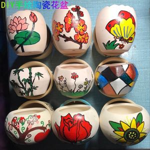 diy陶瓷画画上色彩绘花盆图片