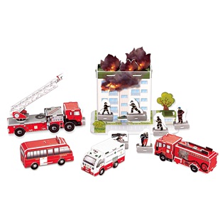 消防车组合立体拼图 3d纸模军事场景diy手工拼装模型儿童益智玩具