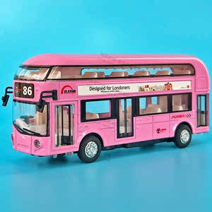 天鹰公交车城市交通工具双层伦敦巴士合金声光玩具仿真汽车模型