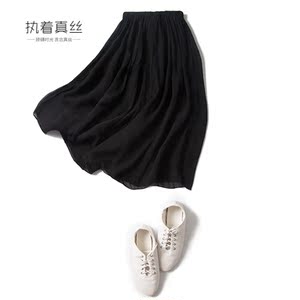 2017新品春装100桑蚕丝真丝黑色气质OL范百搭半身裙中长裙真丝半身裙