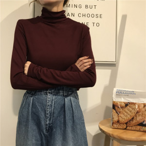 夏季韩版女装基础百搭纯色高领打底衫学生修身显瘦长袖T恤女上衣