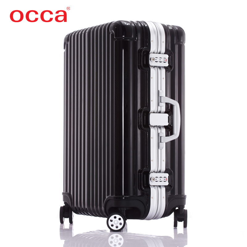 OCCA新品碳纤维拉杆箱男高端铝框旅行箱女托运箱26寸黑色墨绿
