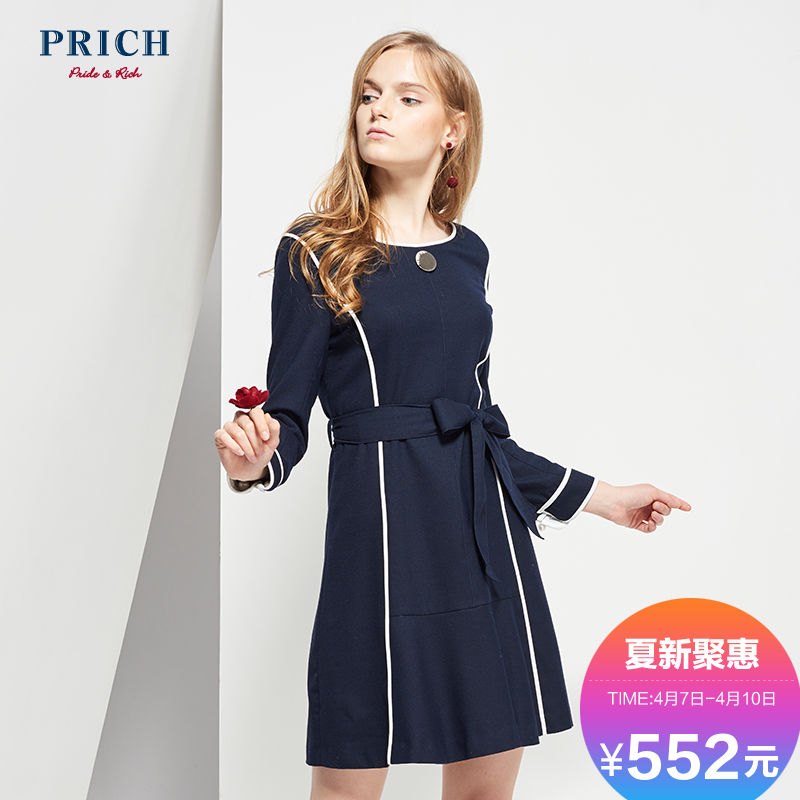 PRICH女装 商场同款时尚裙子优雅蝴蝶结系带收腰连衣裙PROW78V82Q