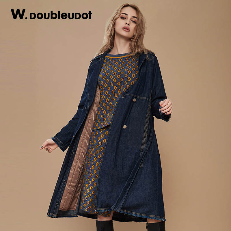 W.doubleudotW.doubleudot达点秋冬新品韩版女时尚风衣WJ8WR7300
