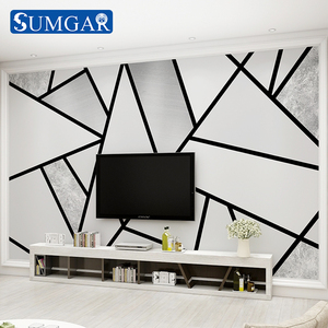 定制壁画电视背景墙壁纸现代简约    个性几何线条无缝墙布工业风