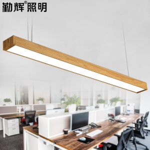 北欧创意办公室吊灯LED长条灯实木质吊线方通长方形条形灯具照明吊线灯