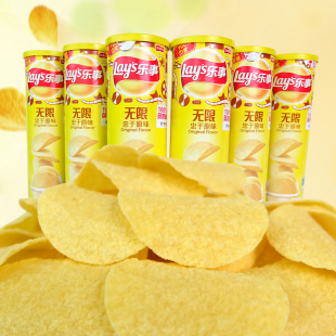 包邮lay's/乐事薯片忠于原味104g*6罐 休闲零食膨化休闲食品