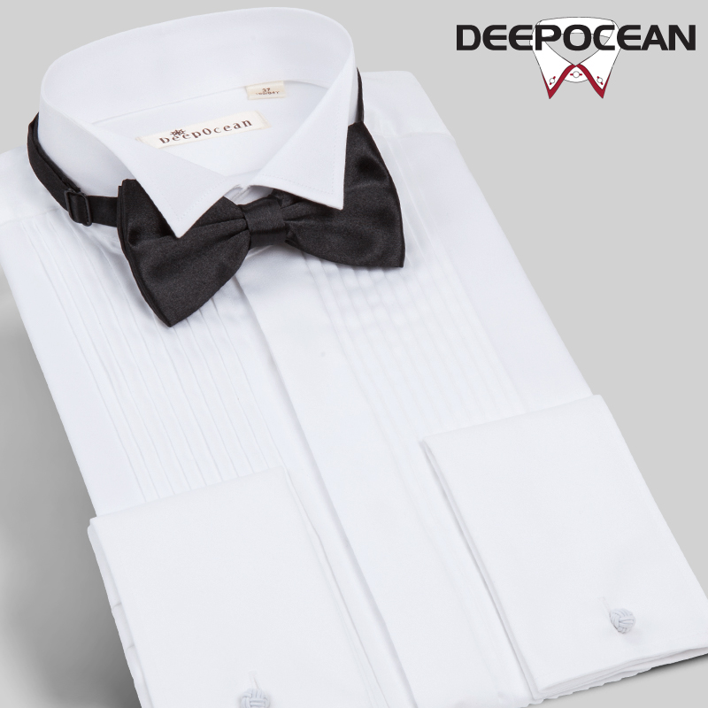 深海Deepocean 法式袖扣白衬衫男长袖衬衣男士寸新郎白色礼服结婚