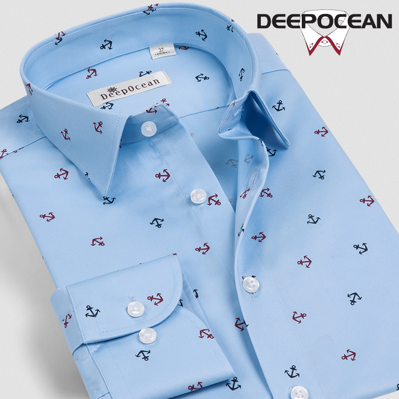 深海Deepocean 船锚印花男士衬衫男长袖衬衣修身商务休闲春季打底