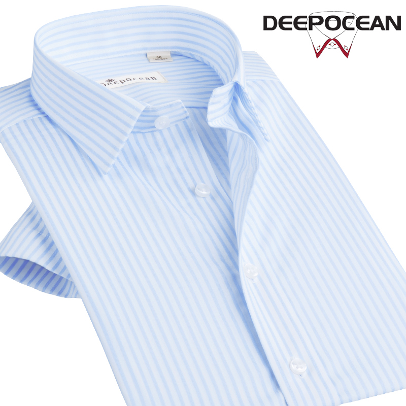 深海deepocean夏季条纹短袖衬衫男士商务休闲男式衬衣男纯棉薄款