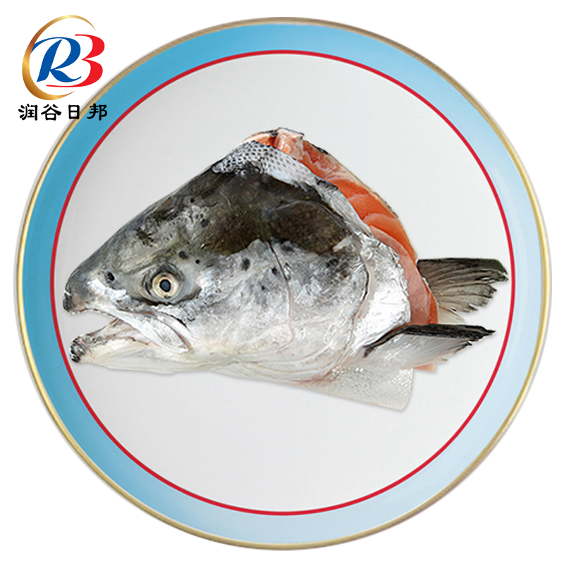润谷日邦丹麦进口新鲜三文鱼鱼头600g当天切割鲜活海鲜新鲜鱼头