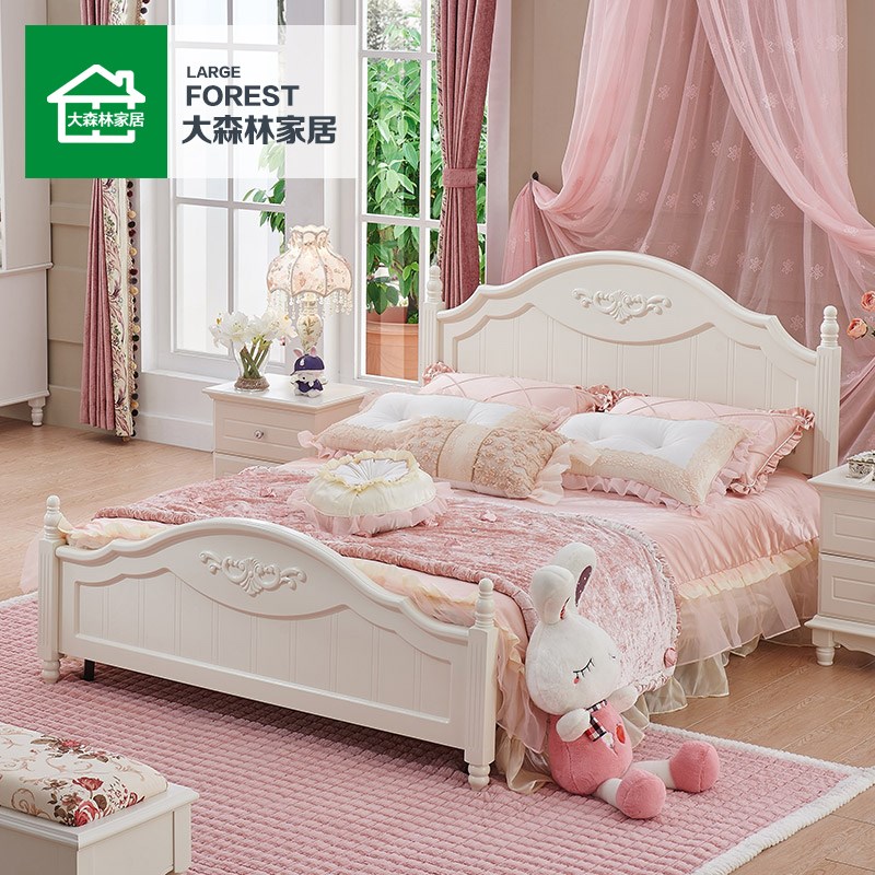 大森林家具田园床韩式床卧室组合三件套成套家具公主床白色实木