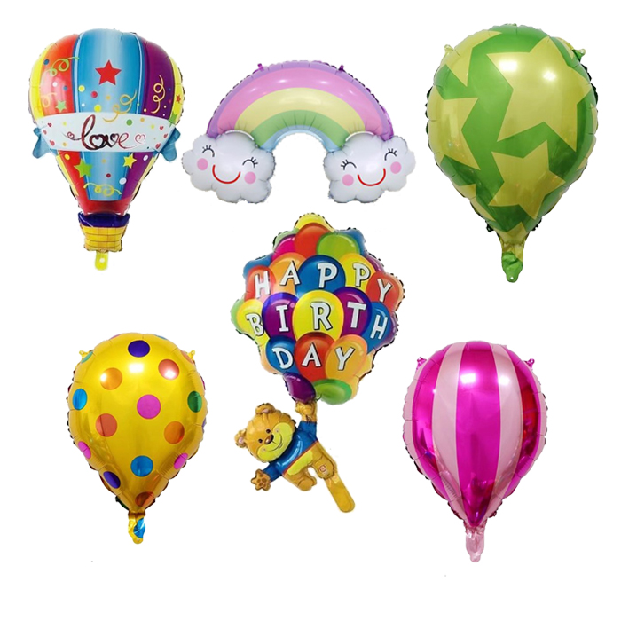ins网红降落伞热气球充气小熊 彩色圆点条纹五角星椭圆形铝箔气球