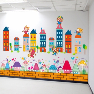 大型幼儿园墙面装饰布置儿童墙贴纸卧室宝宝房间卡通城堡 span class=