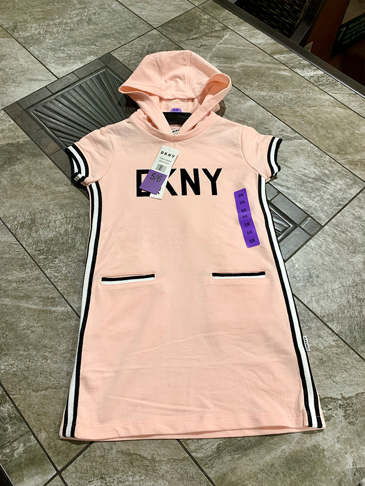 美国代购  DKNY女童连衣裙夏季新款青少年短袖显瘦中长款遮臀裙