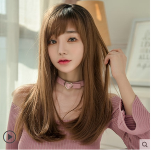 全头套假发女蓬松自然逼真学生韩国时尚可爱发型整顶内扣中长直发