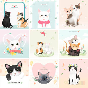 可爱卡通手绘宠物猫咪插图绘画海报背景psd分层设计素材模板82108