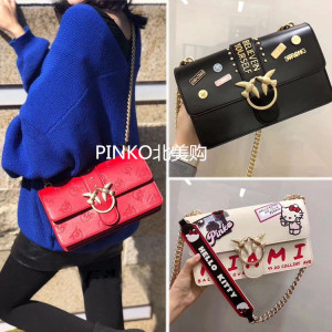 正品代购PINKO女包新款燕子包铆钉真皮链条压花单肩斜跨酒神包大单肩包