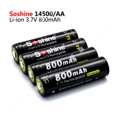 Soshine正品14500/5号强光电筒电池电压3.7V800毫安带充放保护