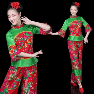 东北秧歌舞蹈服装2018新款二人转演出服民族大花布衣服女成人套装