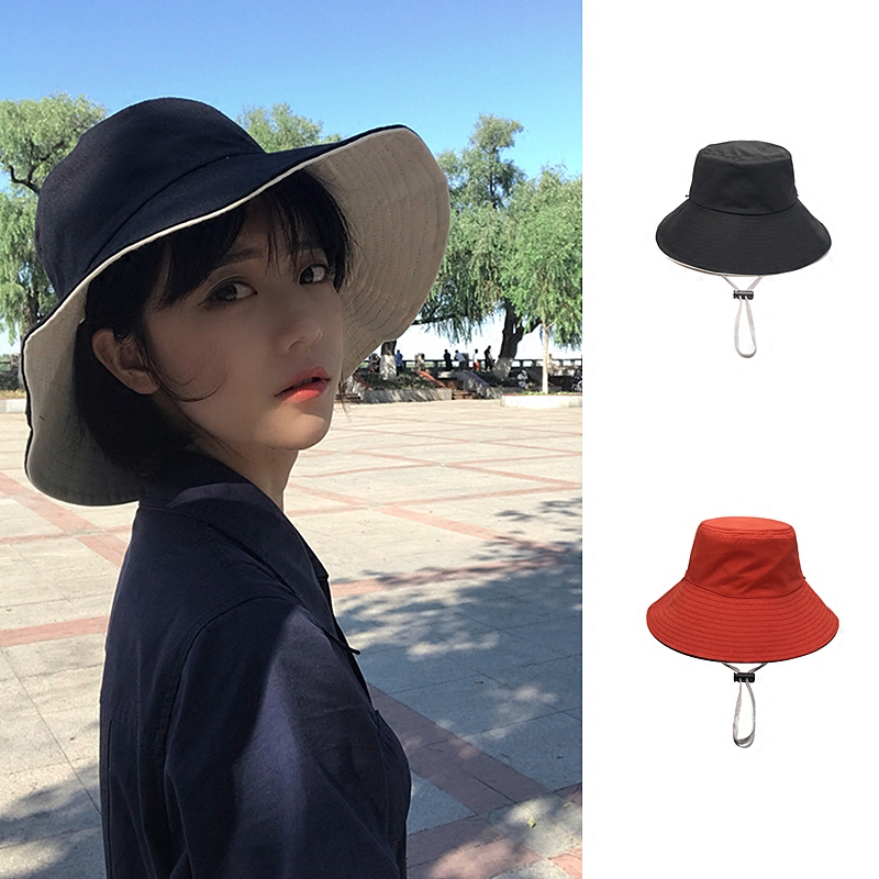 休闲百搭双面渔夫帽子女夏韩版遮脸日系文艺大檐防晒遮阳帽子盆帽遮阳帽