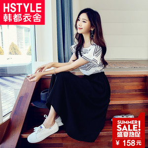韩都衣舍2017韩版女装夏季新款显瘦长裙气质雪纺连衣裙LU6558荃女装