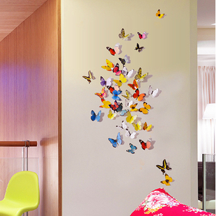 仿真蝴蝶墙贴3d立体贴纸 创意 墙贴 卧室墙上装饰品电视墙纸贴画 ￥5
