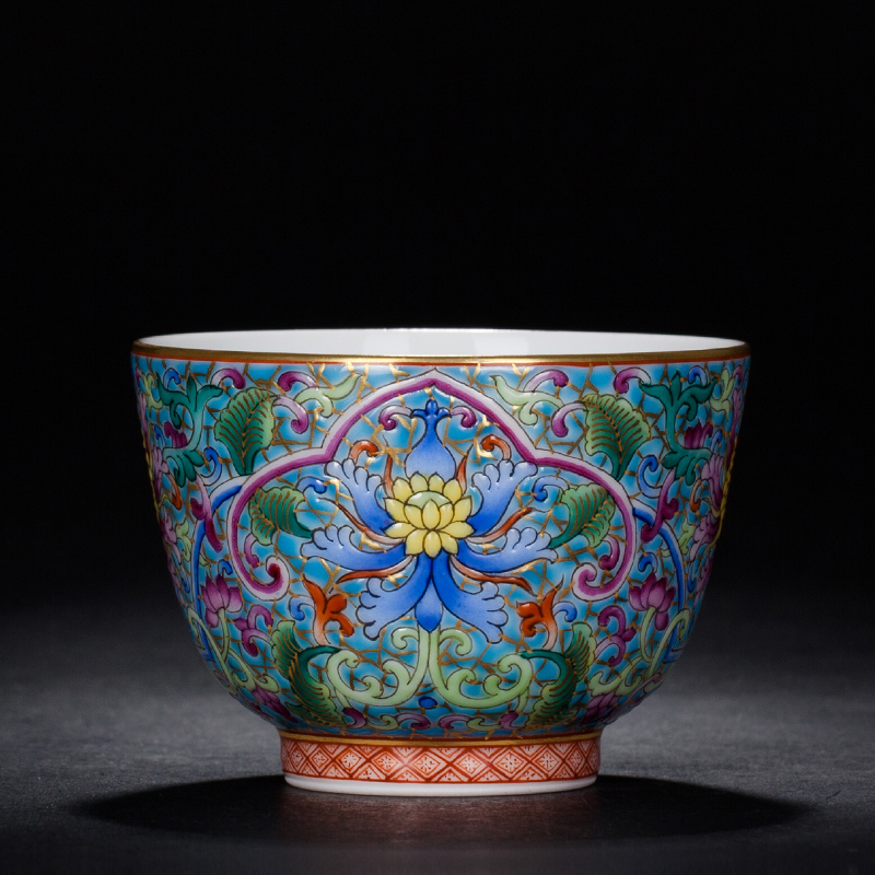 唐品 景德镇陶瓷器珐琅彩茶杯手绘缠枝莲纹品茗杯功夫主个人单杯