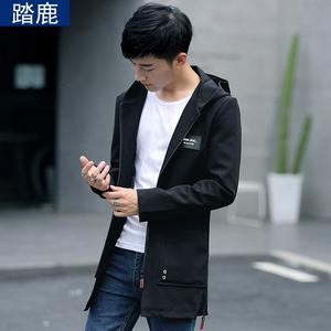 风衣男中长款连帽英伦男士夹克外套韩版修身春秋季大衣潮薄款青年男士风衣