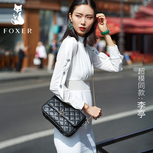 金狐狸女包链条包包牛皮菱格包单肩斜挎包时尚百搭2017新款小方包单肩包女